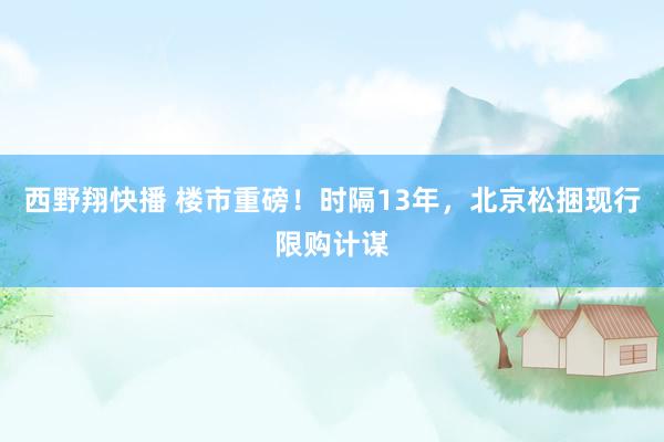 西野翔快播 楼市重磅！时隔13年，北京松捆现行限购计谋