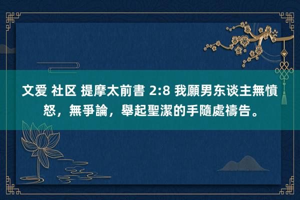 文爱 社区 提摩太前書 2:8 我願男东谈主無憤怒，無爭論，舉起聖潔的手隨處禱告。